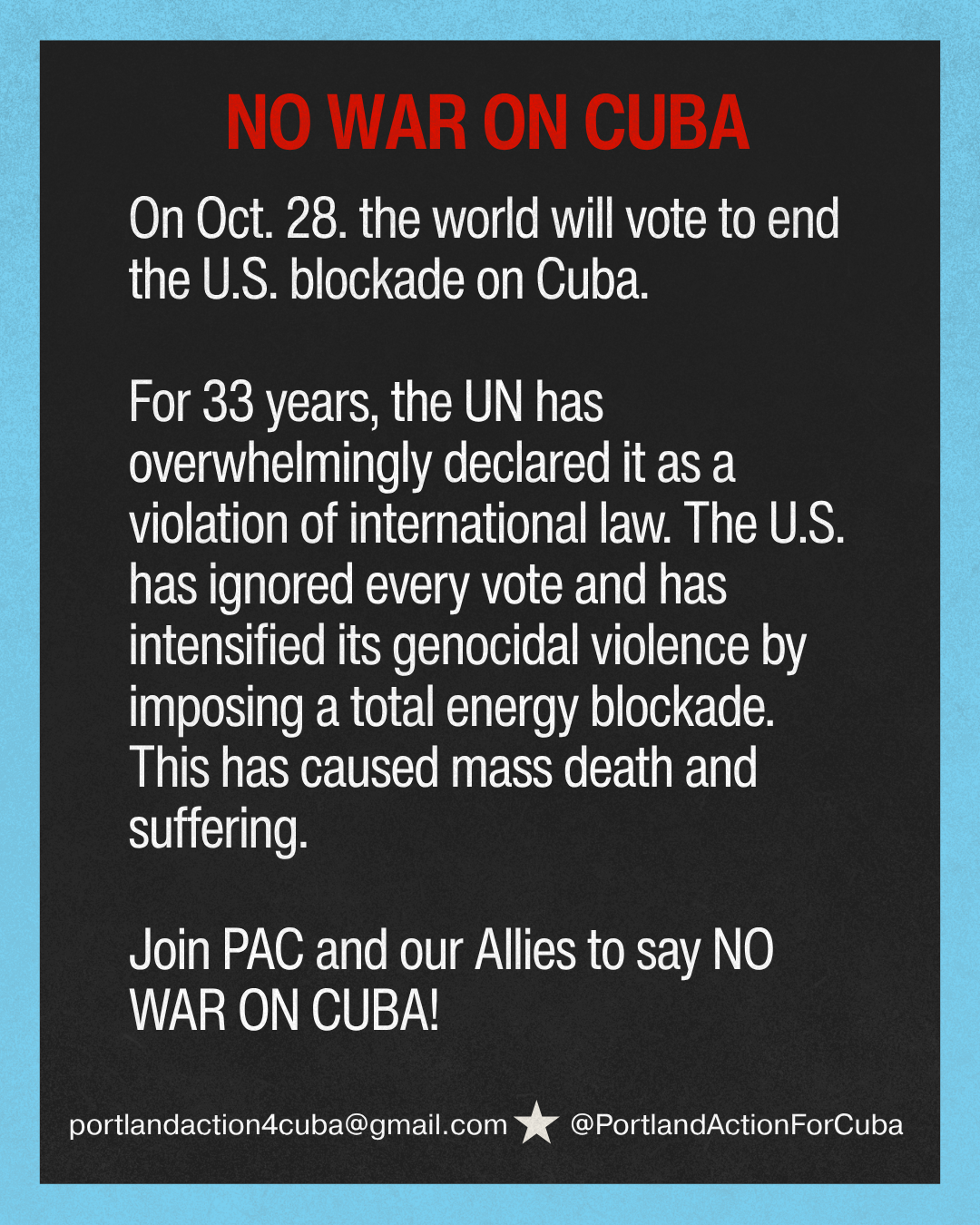No War on Cuba Rally & Teach In flyer