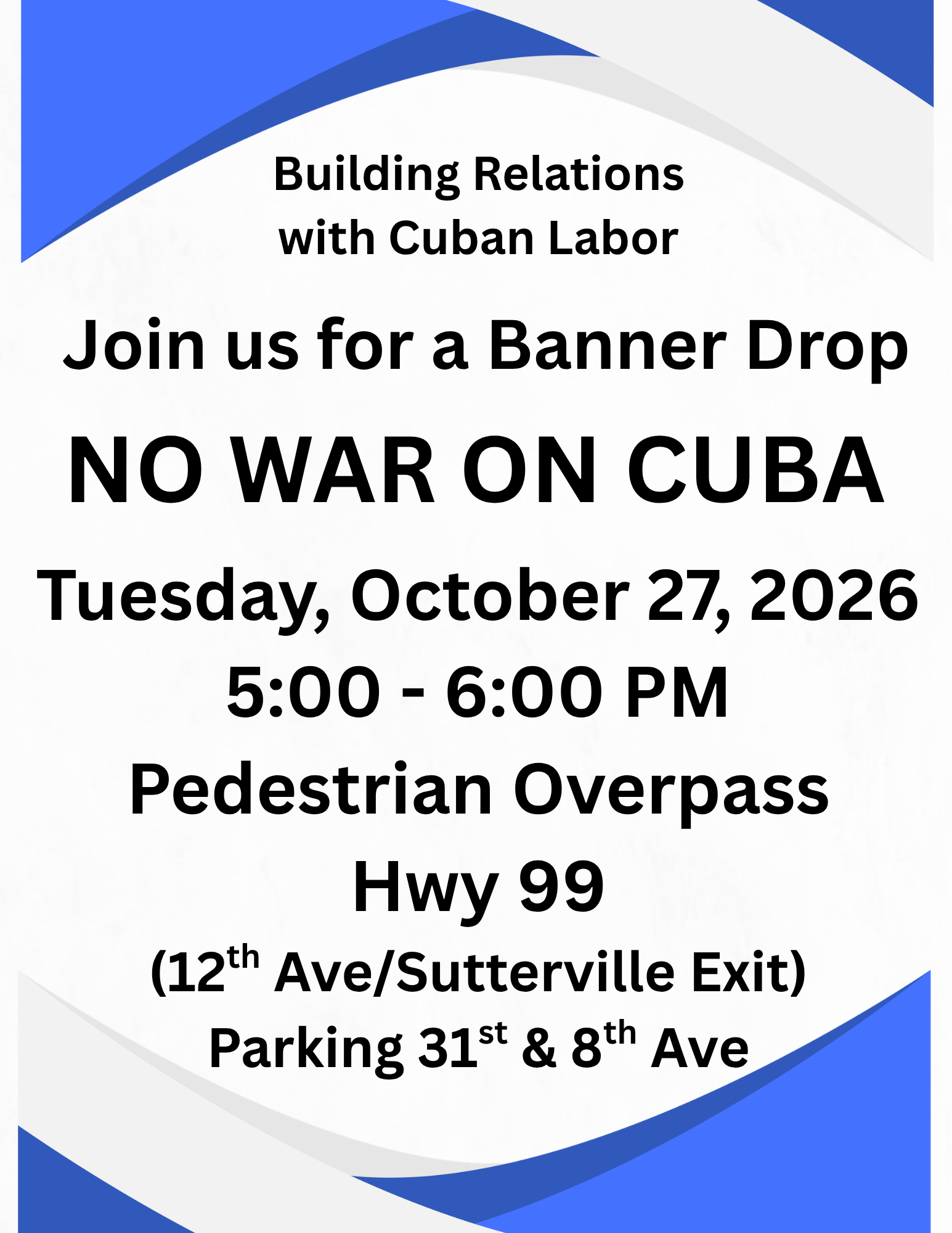 No War on Cuba - Banner Drop flyer