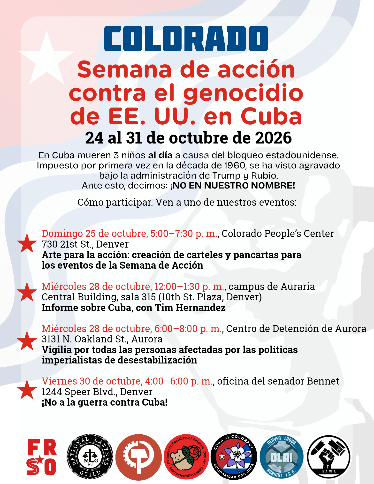 Colorado Week of Action Against U.S. Genocide in Cuba flyer