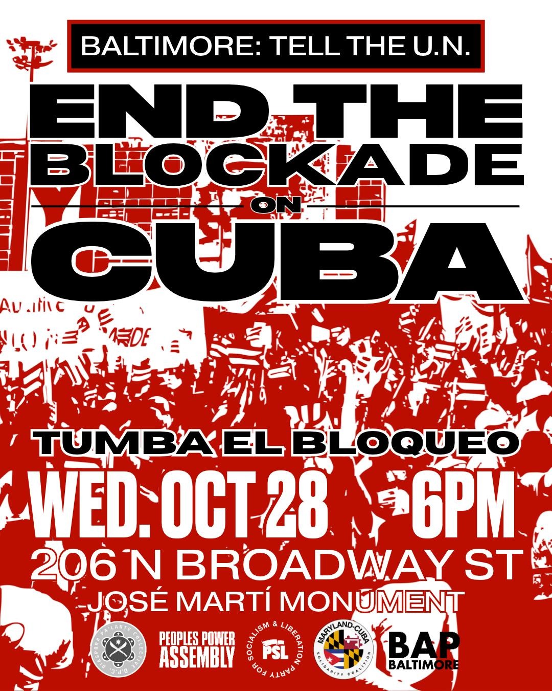 Baltimore: End the Blockade on Cuba flyer